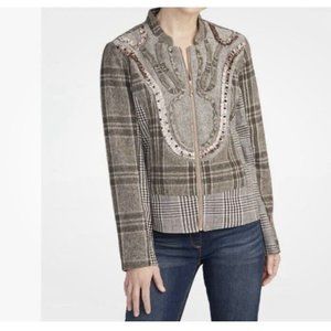 Coco And Carmen Brown Plaid  Embellished Full Zip Jacket Women’s S/M NWT-148A